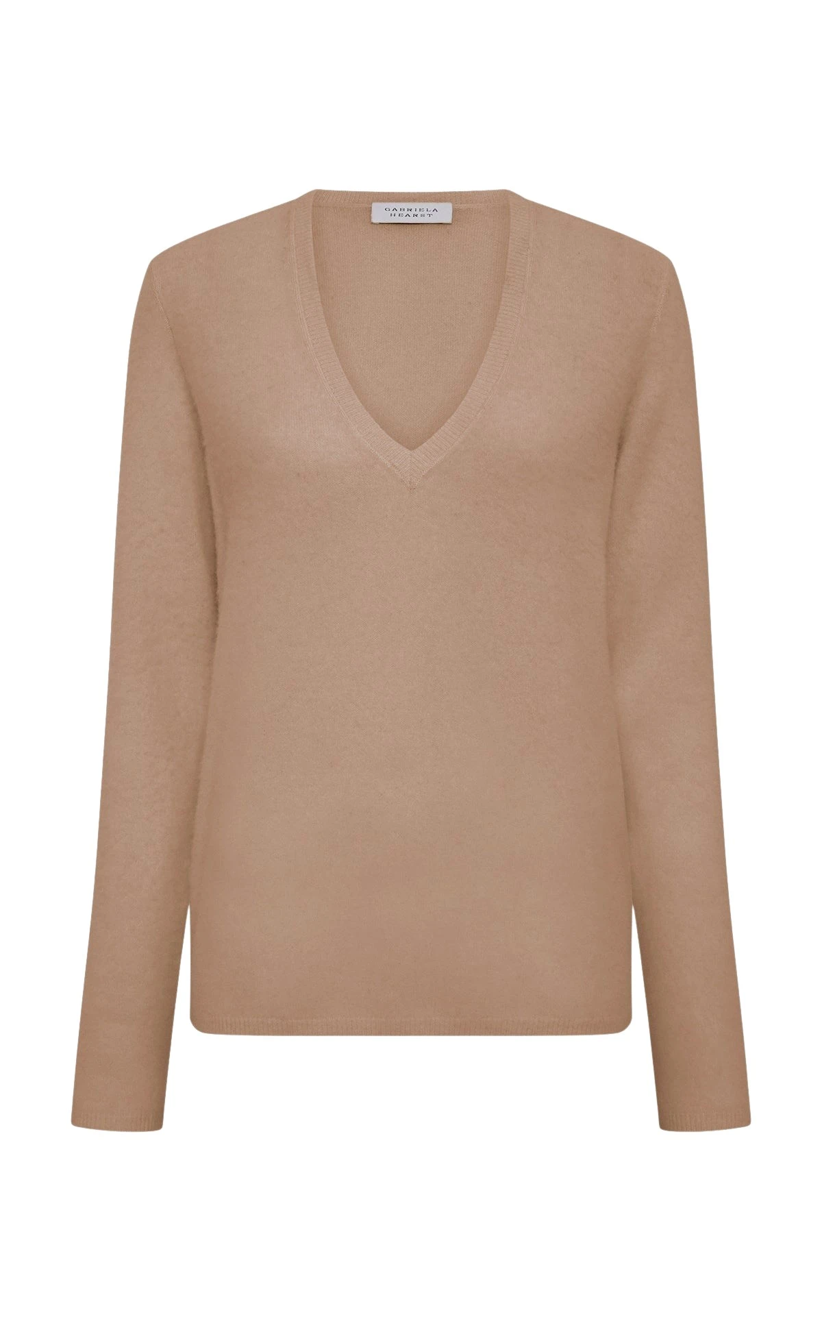 Gabriela Hearst Vesper Knit V-Neck Sweater in Camel Brushed Cashmere