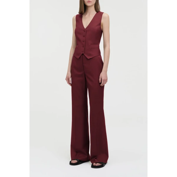 Gabriela Hearst Vesta Flare Pant in Bordeaux Wool Silk, view 4