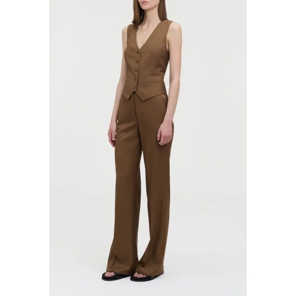 Gabriela Hearst Vesta Flare Pant in Chestnut Wool Silk, view 4