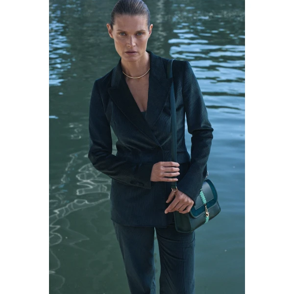Gabriela Hearst Vesta Flare Pant in English Green Sea Island Cotton Corduroy, view 2