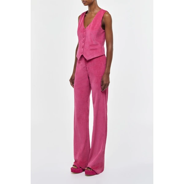 Gabriela Hearst Vesta Flare Pant in Fuchsia Sea Island Cotton Corduroy, view 3