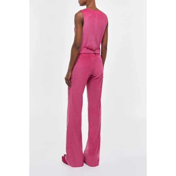 Gabriela Hearst Vesta Flare Pant in Fuchsia Sea Island Cotton Corduroy, view 4