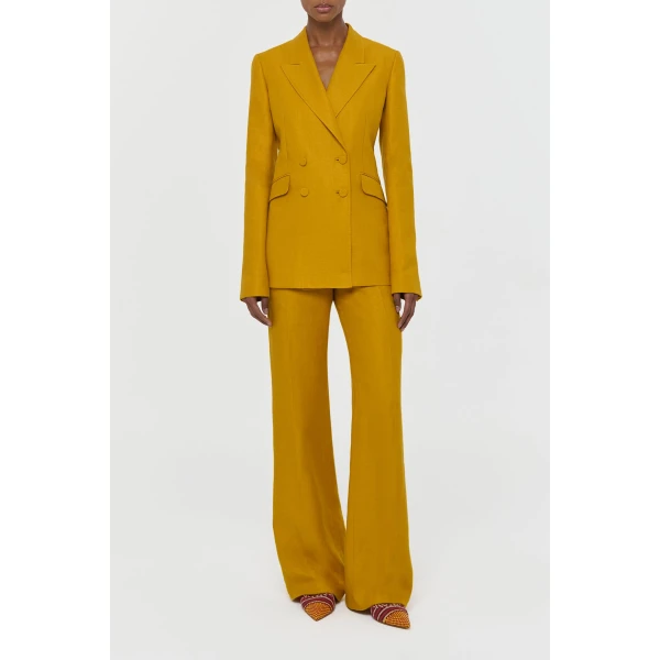 Gabriela Hearst Vesta Flare Pant in Golden Birch Linen Twill, view 2