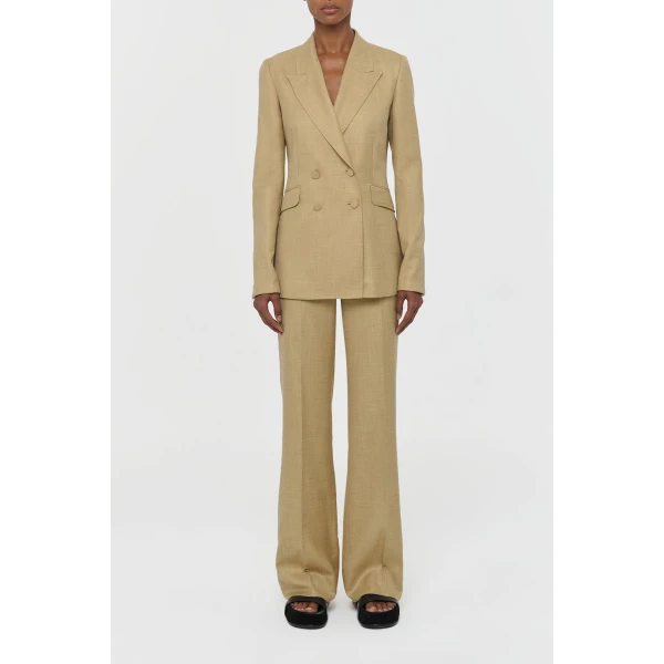 Gabriela Hearst Vesta Flare Pant in Hay Virgin Wool Silk with Linen, view 2