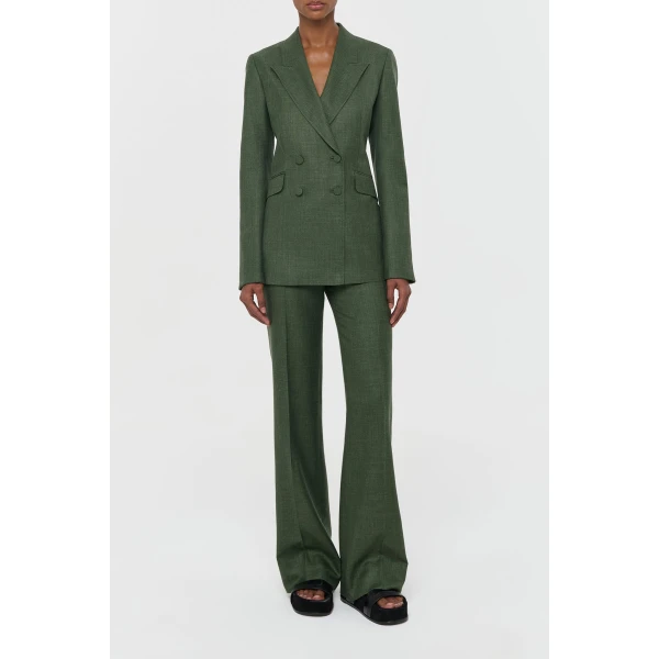 Gabriela Hearst Vesta Flare Pant in Olive Virgin Wool Silk with Linen, view 2