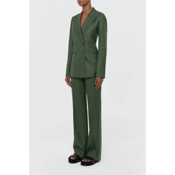 Gabriela Hearst Vesta Flare Pant in Olive Virgin Wool Silk with Linen, view 3