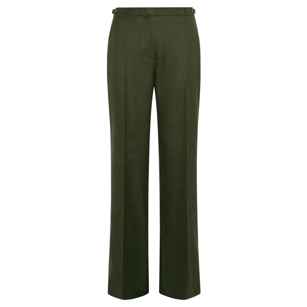 Gabriela Hearst Vesta Flare Pant in Olive Virgin Wool Silk with Linen