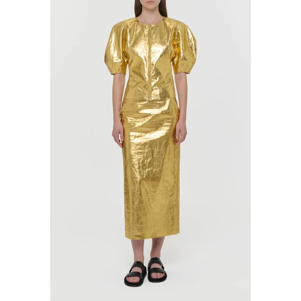 Gabriela Hearst Waverly Top in Metallic Gold Linen Twill, view 2