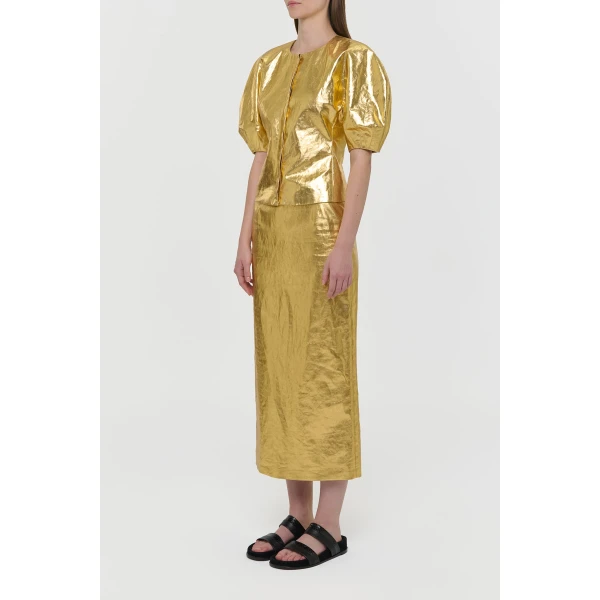Gabriela Hearst Waverly Top in Metallic Gold Linen Twill, view 3