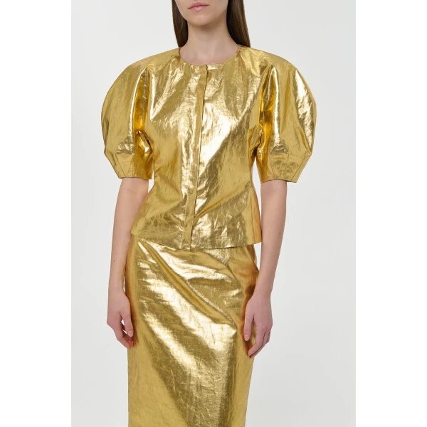 Gabriela Hearst Waverly Top in Metallic Gold Linen Twill, view 5
