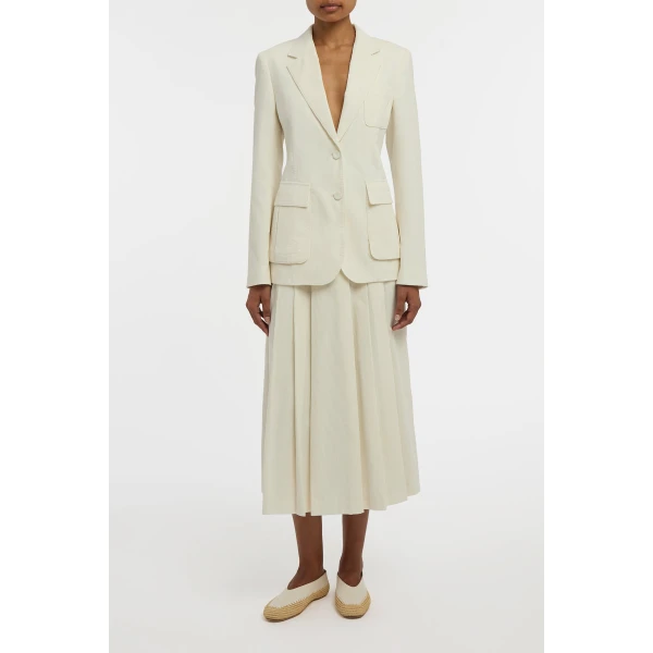 Gabriela Hearst Wesley Pleated Midi Skirt in Ivory Sea Island Cotton Corduroy, view 2
