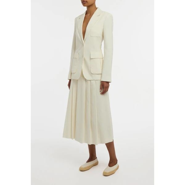 Gabriela Hearst Wesley Pleated Midi Skirt in Ivory Sea Island Cotton Corduroy, view 3