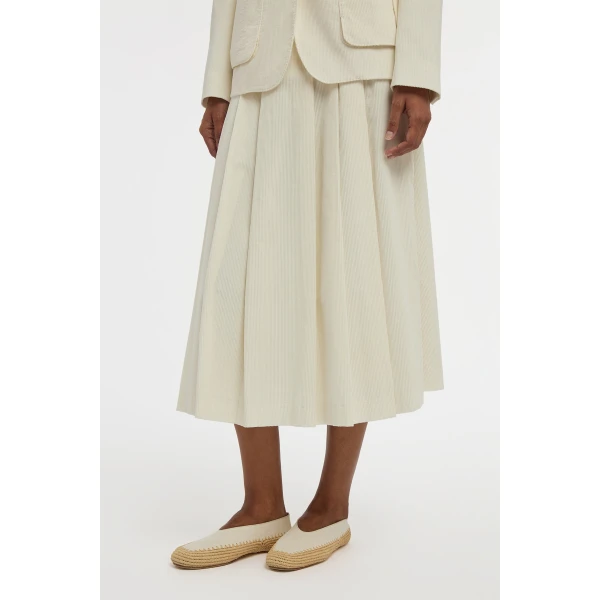 Gabriela Hearst Wesley Pleated Midi Skirt in Ivory Sea Island Cotton Corduroy, view 5
