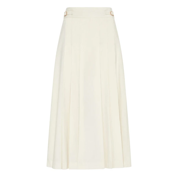 Gabriela Hearst Wesley Pleated Midi Skirt in Ivory Sea Island Cotton Corduroy