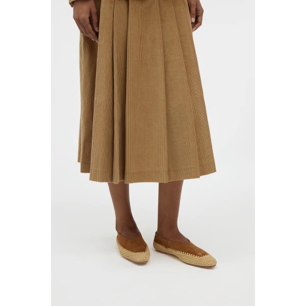 Gabriela Hearst Wesley Pleated Skirt in Camel Sea Island Cotton Corduroy, view 5