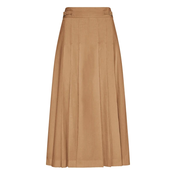 Gabriela Hearst Wesley Pleated Skirt in Camel Sea Island Cotton Corduroy, view 6