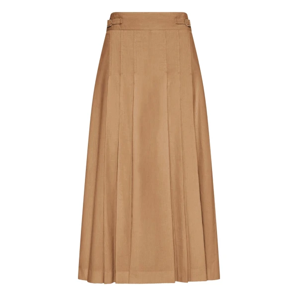 Gabriela Hearst Wesley Pleated Skirt in Camel Sea Island Cotton Corduroy