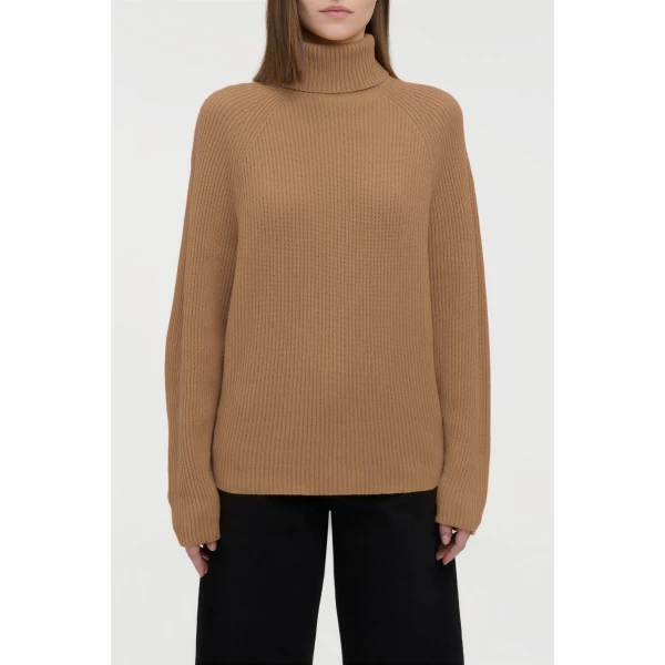 Gabriela Hearst Wigman Knit Turtleneck Sweater in Camel Cashmere, view 2