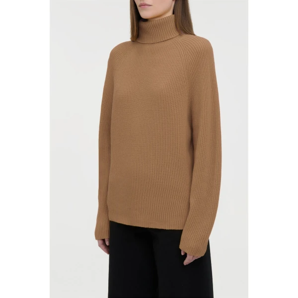 Gabriela Hearst Wigman Knit Turtleneck Sweater in Camel Cashmere, view 3