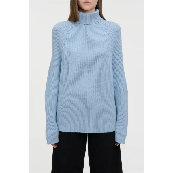Gabriela Hearst Wigman Knit Turtleneck Sweater in Light Blue Cashmere, view 2