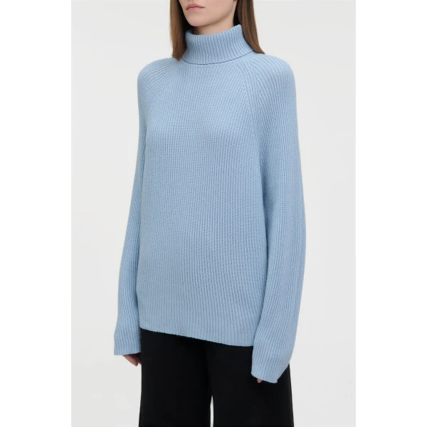 Gabriela Hearst Wigman Knit Turtleneck Sweater in Light Blue Cashmere, view 3