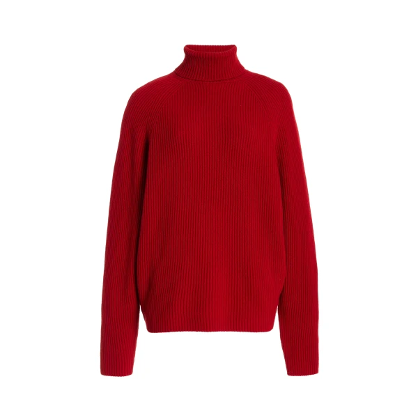 Gabriela Hearst Wigman Knit Turtleneck Sweater in Scarlet Red Cashmere, view 2