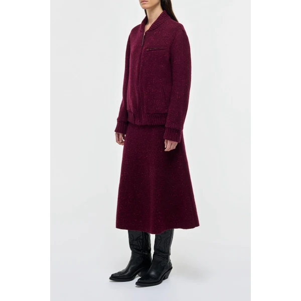 Gabriela Hearst Winslow Bomber in Bordeaux Speckled Cashmere Jacket, view 3