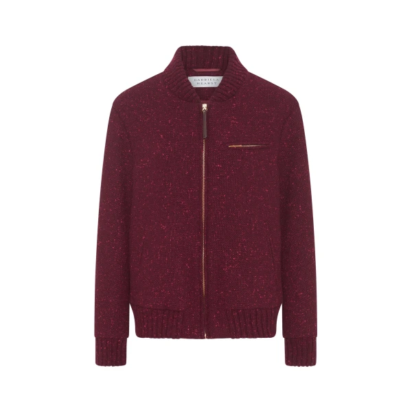 Gabriela Hearst Winslow Bomber in Bordeaux Speckled Cashmere Jacket, view 6