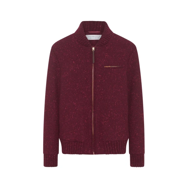 Gabriela Hearst Winslow Bomber in Bordeaux Speckled Cashmere Jacket