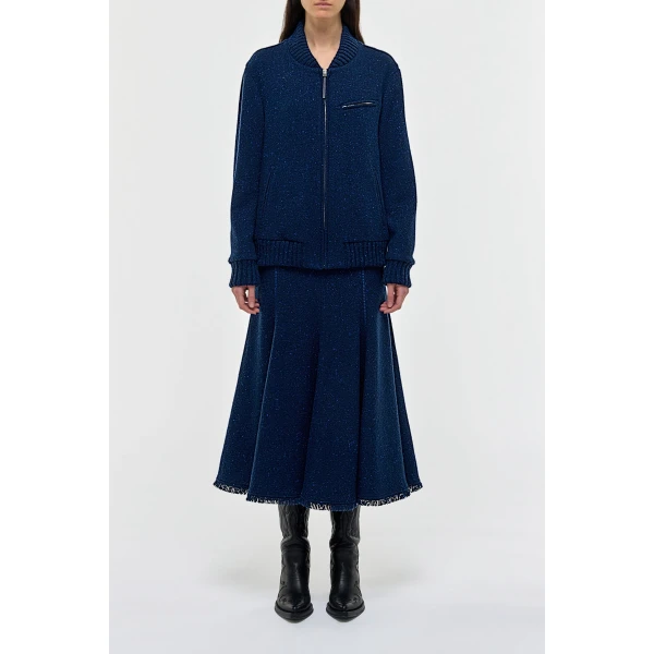 Gabriela Hearst Winslow Bomber in Electric Navy Speckled Cashmere Jacket, view 3