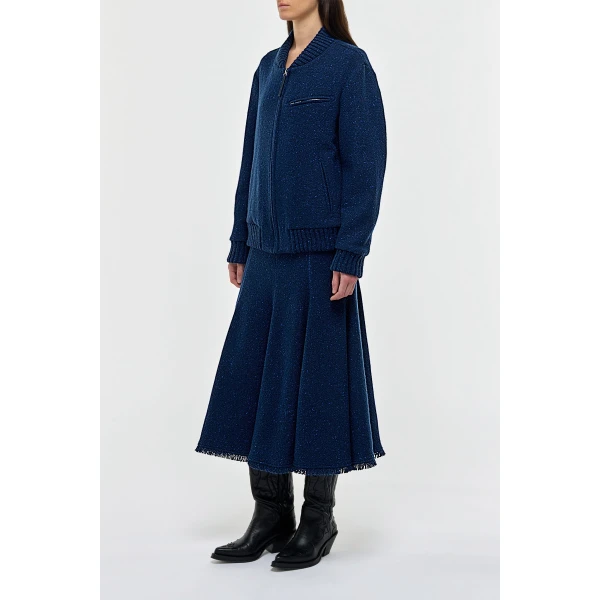 Gabriela Hearst Winslow Bomber in Electric Navy Speckled Cashmere Jacket, view 4