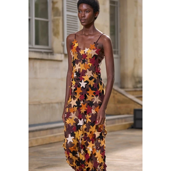 Gabriela Hearst Yeshara Crochet Stars Maxi Slip Dress in Multi Cashmere, view 3