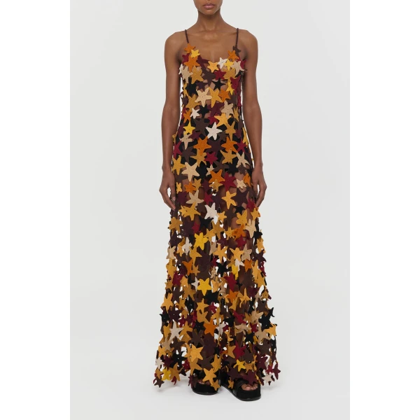 Gabriela Hearst Yeshara Crochet Stars Maxi Slip Dress in Multi Cashmere, view 5