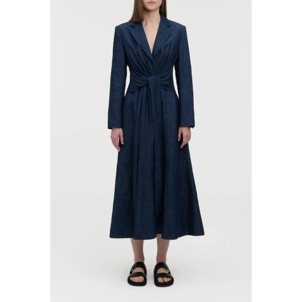 Gabriela Hearst Yunara Knotted Maxi Dress in Recycled Cotton Denim, view 2