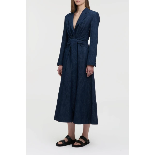 Gabriela Hearst Yunara Knotted Maxi Dress in Recycled Cotton Denim, view 3
