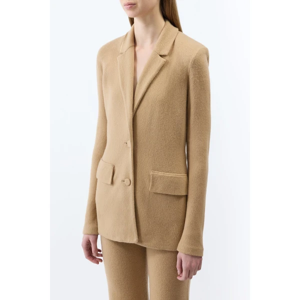 Gabriela Hearst Zander Knit Jacket in Camel Brushed Cashmere, view 3