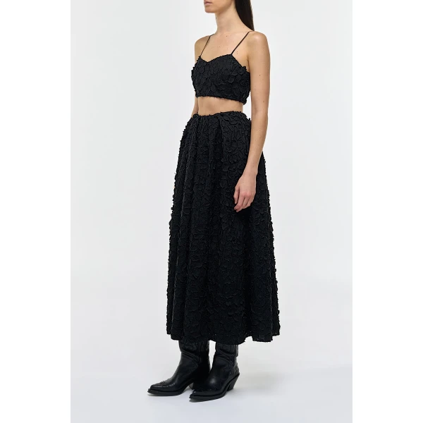 Gabriela Hearst Zelia Embroidered Leaves Maxi Skirt in Black Linen, view 3