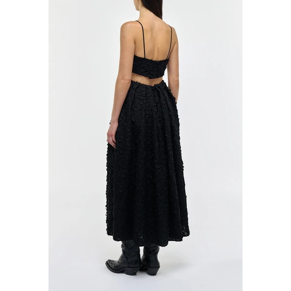 Gabriela Hearst Zelia Embroidered Leaves Maxi Skirt in Black Linen, view 4