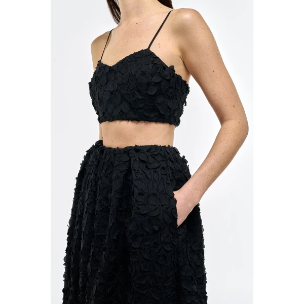Gabriela Hearst Zelia Embroidered Leaves Maxi Skirt in Black Linen, view 5