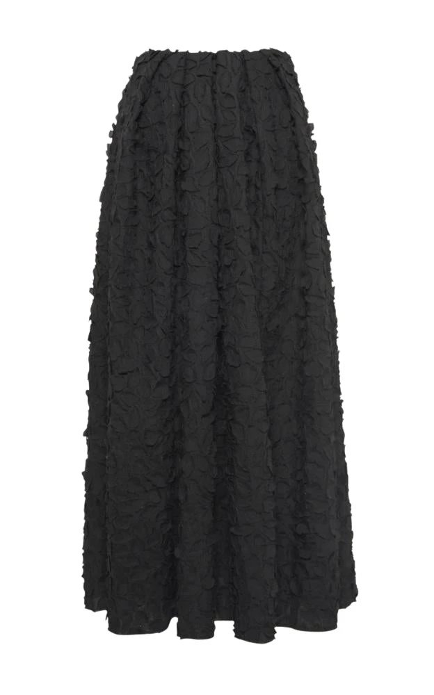 Gabriela Hearst Zelia Embroidered Leaves Maxi Skirt in Black Linen