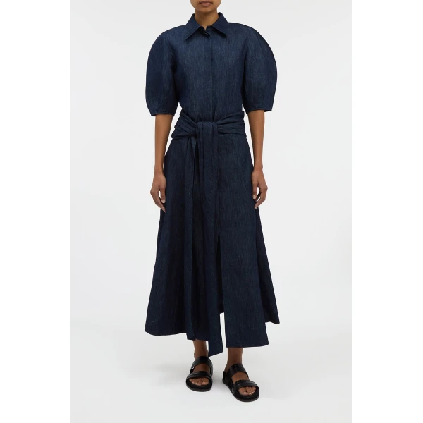 Gabriela Hearst Zivan Knotted Maxi Skirt in Recycled Cotton Denim, view 2