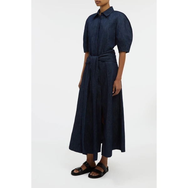 Gabriela Hearst Zivan Knotted Maxi Skirt in Recycled Cotton Denim, view 3