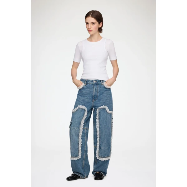 Ganni Audri Lace Jeans in Rigid Denim, view 2