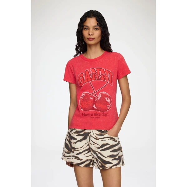 Ganni Baby Fit Future T-shirt with Cherry Top, view 2