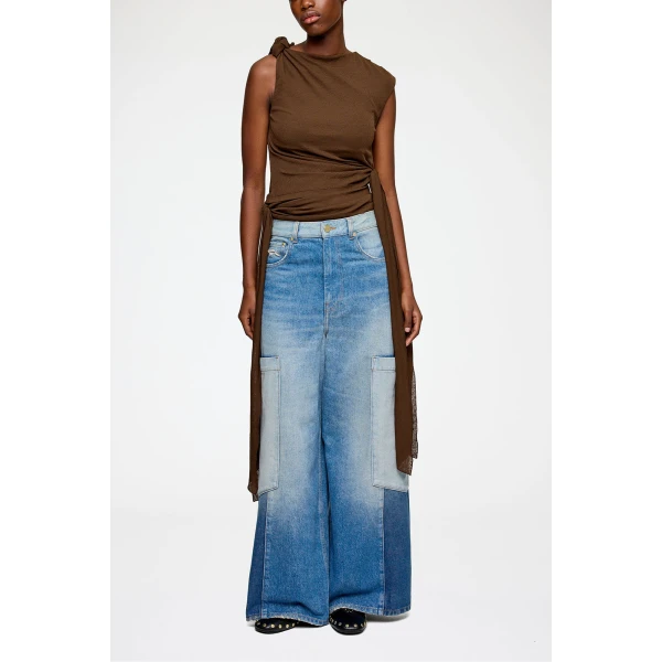 Ganni Baggy Cargo Jeans in Patchwork Denim, view 2