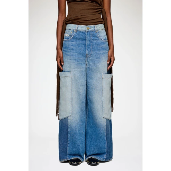 Ganni Baggy Cargo Jeans in Patchwork Denim, view 3