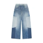 Ganni Baggy Cargo Jeans in Patchwork Denim