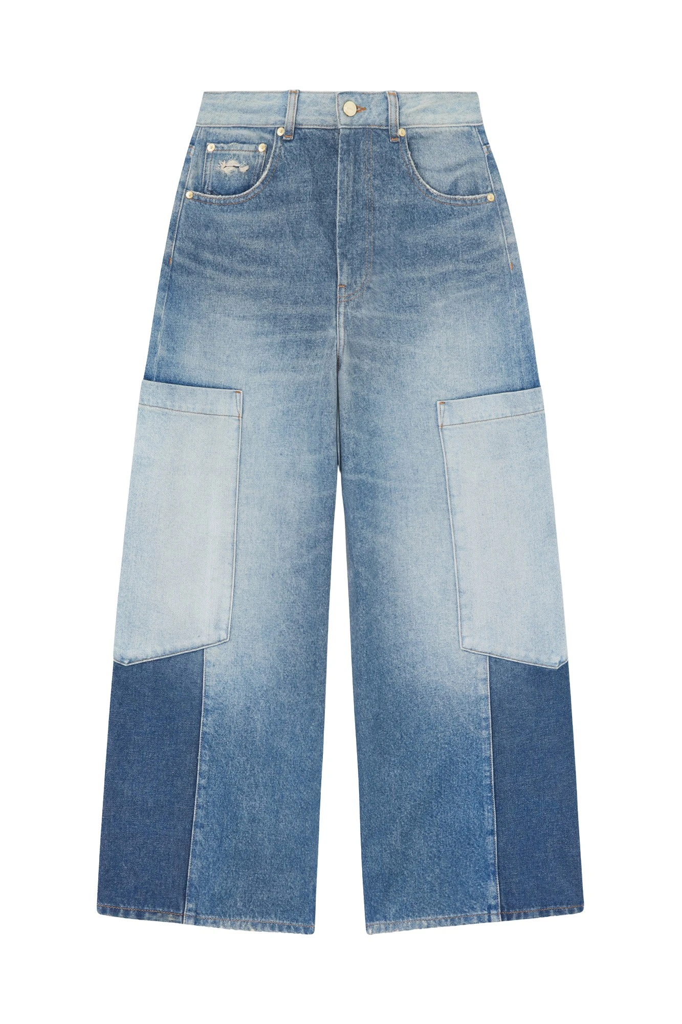 Ganni Baggy Cargo Jeans in Patchwork Denim