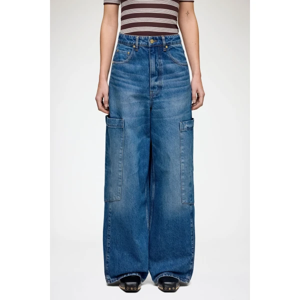 Ganni Baggy Cargo Jeans in Rigid Denim, view 2