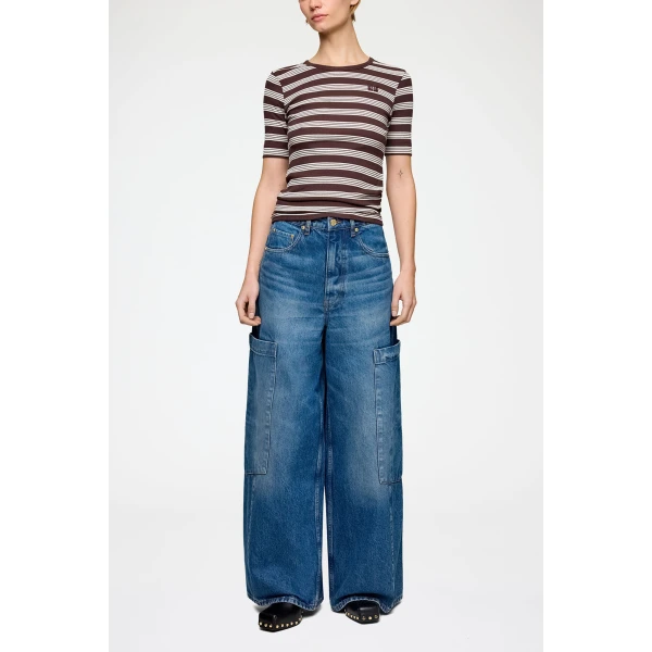 Ganni Baggy Cargo Jeans in Rigid Denim, view 4